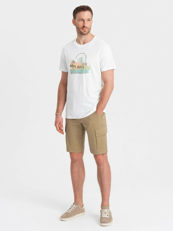 Ombre Clothing Einfarbige Herren-Cargo-Shorts mit Cargotaschen - Sand V1 OM-SRCG-0133 Ombre Clothing