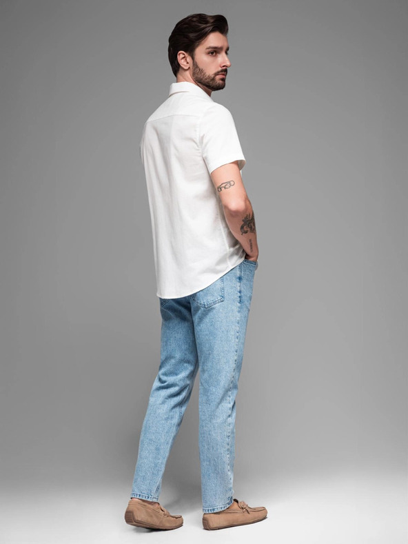 Ombre Clothing Herren Kurzarmhemd mit kubanischem Kragen weiß Ombre Clothing