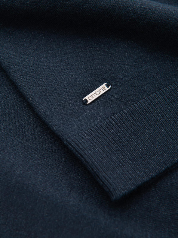 Ombre Clothing Gestrickter halber Rollkragenpullover mit Viskose - dunkelblau V4 OM-SWTN-0125 Ombre Clothing