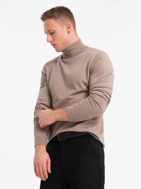 Ombre Clothing Herrenstrick-Rollkragenpullover mit Viskose - dunkelbeige V3 OM-SWTN-0127 Ombre Clothing
