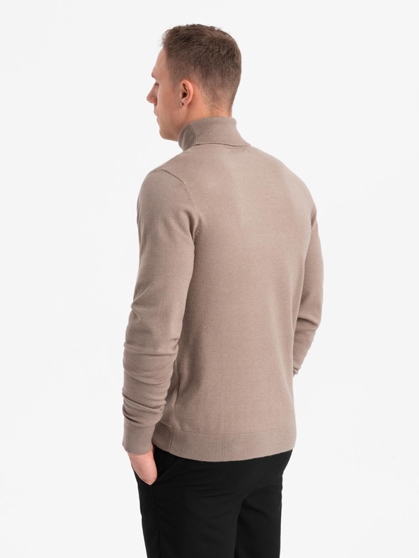 Ombre Clothing Herrenstrick-Rollkragenpullover mit Viskose - dunkelbeige V3 OM-SWTN-0127 Ombre Clothing