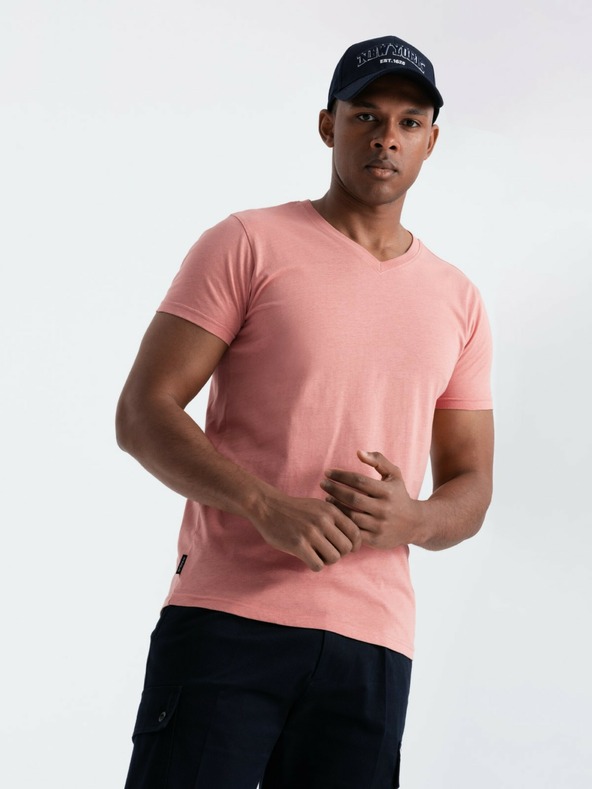 Ombre Clothing Herren BASIC T-Shirt mit Rundhalsausschnitt aus Baumwolle - Pink V7 OM-TSBS-0145 Ombre Kleidung