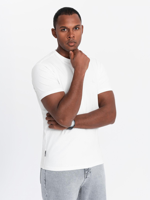 Ombre Clothing Dreifarbiges Herren-T-Shirt aus Baumwolle - weiß und marineblau V3 OM-TSCT-0174 Ombre Clothing