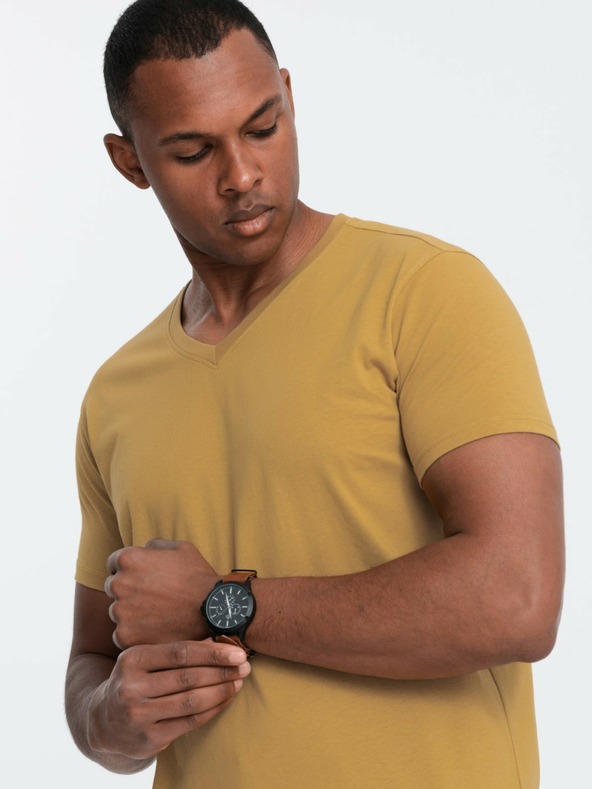 Ombre Clothing Herren T-Shirt BASIC mit Rundhalsausschnitt aus klassischer Baumwolle - senf V8 OM-TSBS-0145 Ombre Clothing