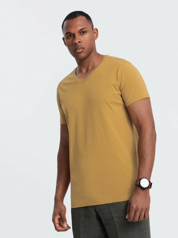 Ombre Clothing Herren T-Shirt BASIC mit Rundhalsausschnitt aus klassischer Baumwolle - senf V8 OM-TSBS-0145 Ombre Clothing