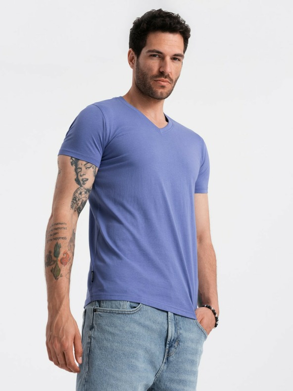 Ombre Clothing Herren BASIC T-Shirt mit klassischem V-Ausschnitt aus Baumwolle - lila V12 OM-TSBS-0145 Ombre Clothing