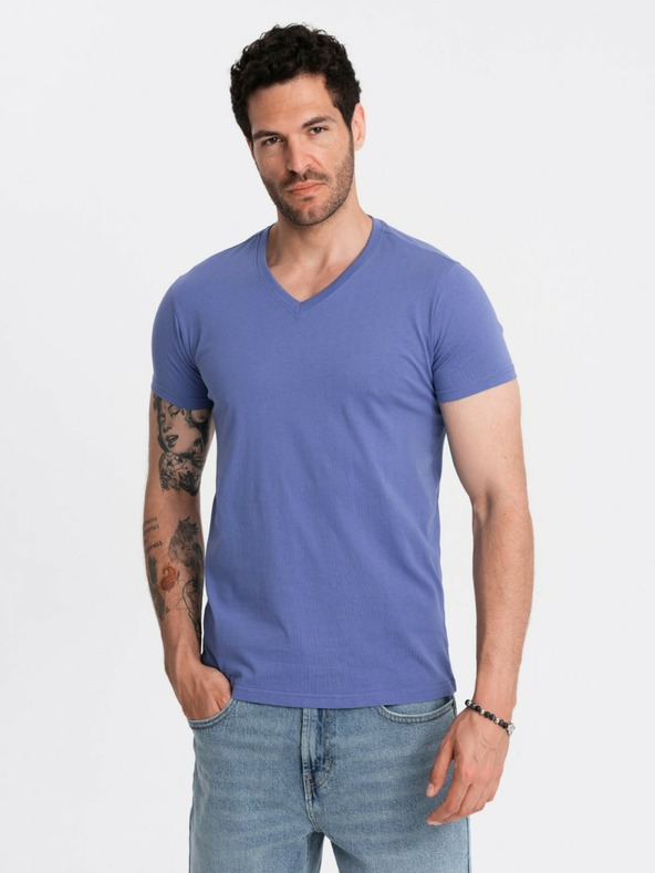 Ombre Clothing Herren BASIC T-Shirt mit klassischem V-Ausschnitt aus Baumwolle - lila V12 OM-TSBS-0145 Ombre Clothing