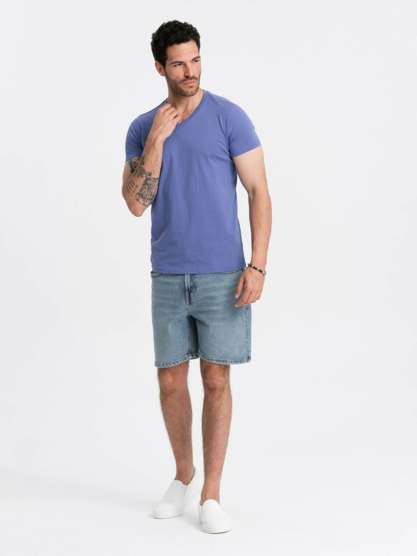 Ombre Clothing Herren BASIC T-Shirt mit klassischem V-Ausschnitt aus Baumwolle - lila V12 OM-TSBS-0145 Ombre Clothing