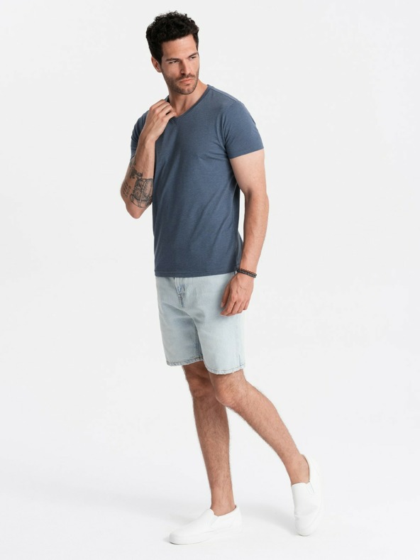 Ombre Clothing BASIC T-Shirt mit V-Ausschnitt aus klassischer Baumwolle - blau V18 OM-TSBS-0145 Ombre Clothing