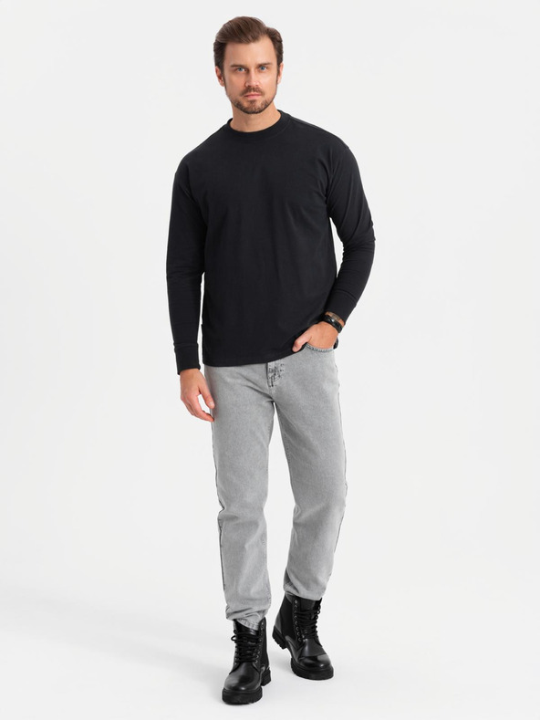 Ombre Clothing Herren T-Shirt LOOSE FIT Langarm mit Rundhalsausschnitt aus Baumwolle - schwarz V1 OM-LSBC-0129 Ombre Clothing