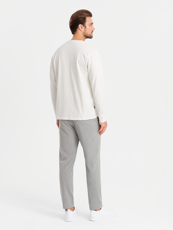 Ombre Clothing Herren LOOSE FIT Langarm T-Shirt mit Rundhalsausschnitt aus Baumwolle - Creme V2 OM-LSBC-0129 Ombre Clothing