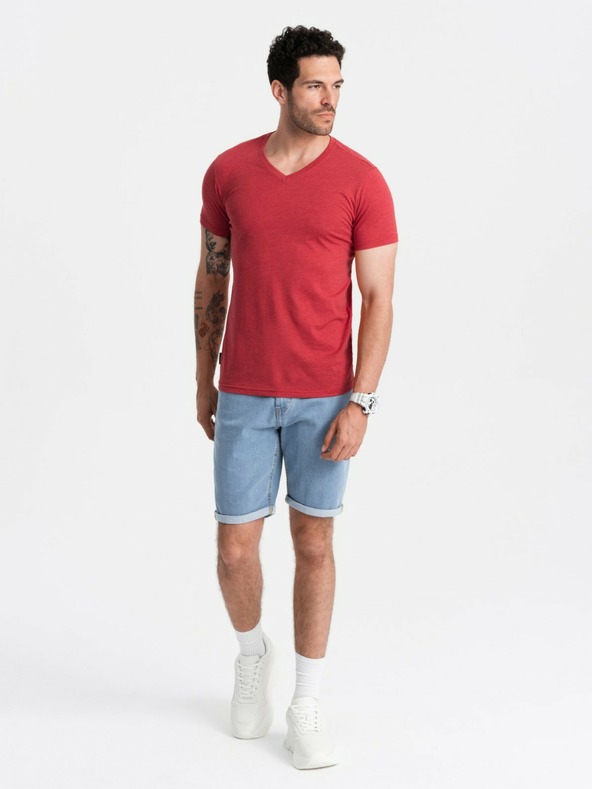 Ombre Clothing Klassisches Herren-T-Shirt BASIC mit V-Ausschnitt aus Baumwolle - rot V17 OM-TSBS-0145 Ombre Clothing