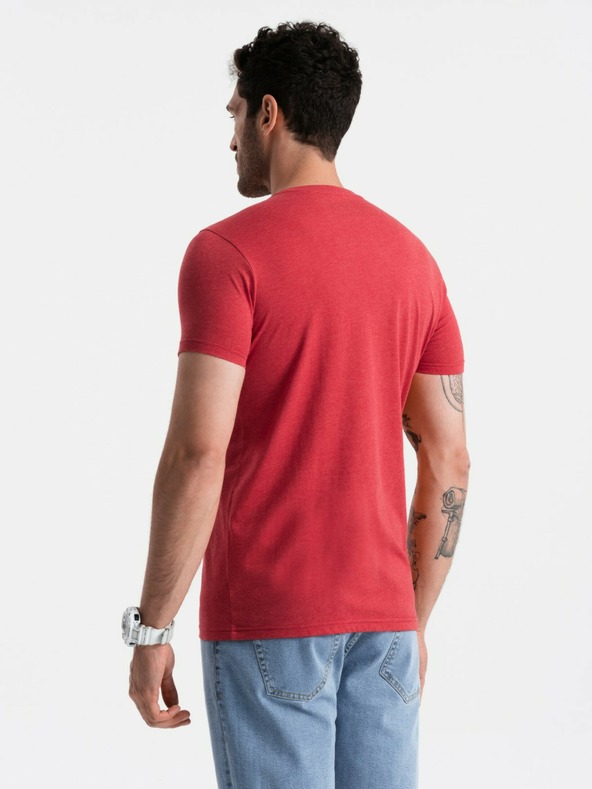 Ombre Clothing Klassisches Herren-T-Shirt BASIC mit V-Ausschnitt aus Baumwolle - rot V17 OM-TSBS-0145 Ombre Clothing