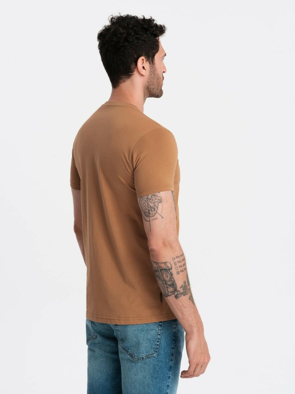 Ombre Clothing Klassisches Herren-Baumwoll-Shirt mit V-Ausschnitt BASIC - Braun V9 OM-TSBS-0145 Ombre Clothing