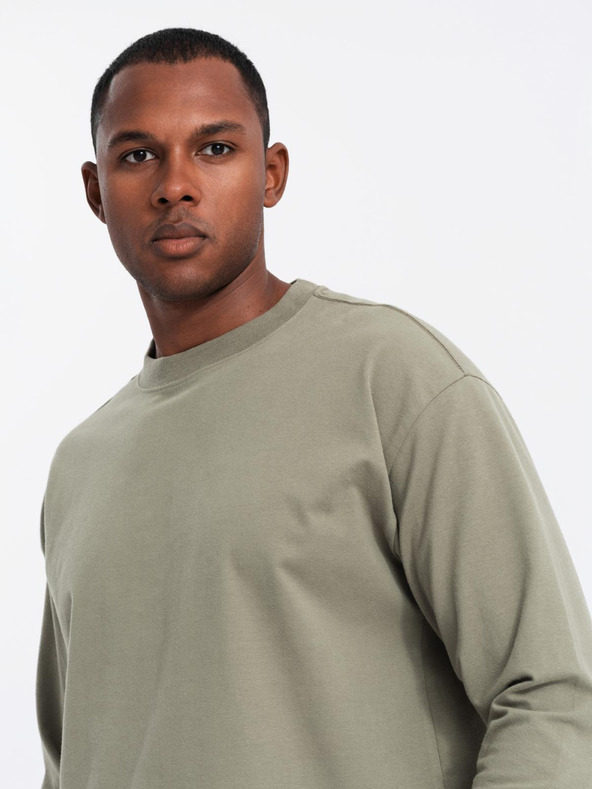 Ombre Clothing Herren Baumwolle LOOSE FIT Langarm T-Shirt mit Rundhalsausschnitt - khaki V4 OM-LSBC-0129 Ombre Clothing