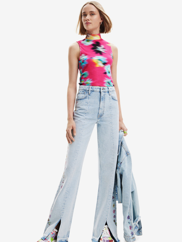 Desigual Hellblaue Desigual Damenjeans mit weitem Bein Flores