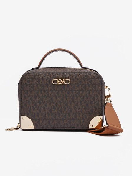 Michael Kors Dunkelbraune gemusterte Damen Michael Kors Trunk Xbody Handtasche