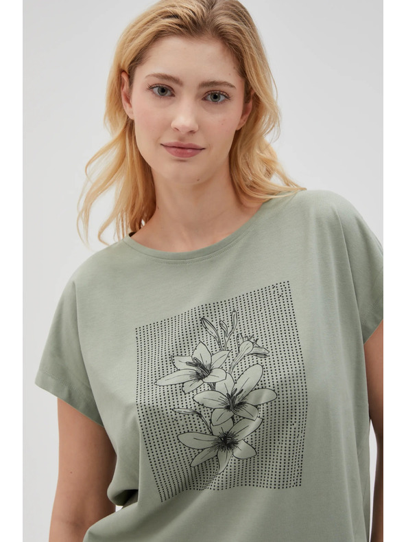 Moodo Damen-Olivfarbenes T-Shirt Moodo
