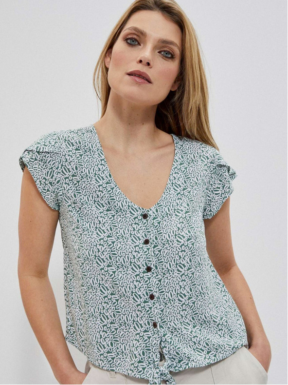 Moodo Weiß-grün gemustertes Damenhemd Moodo