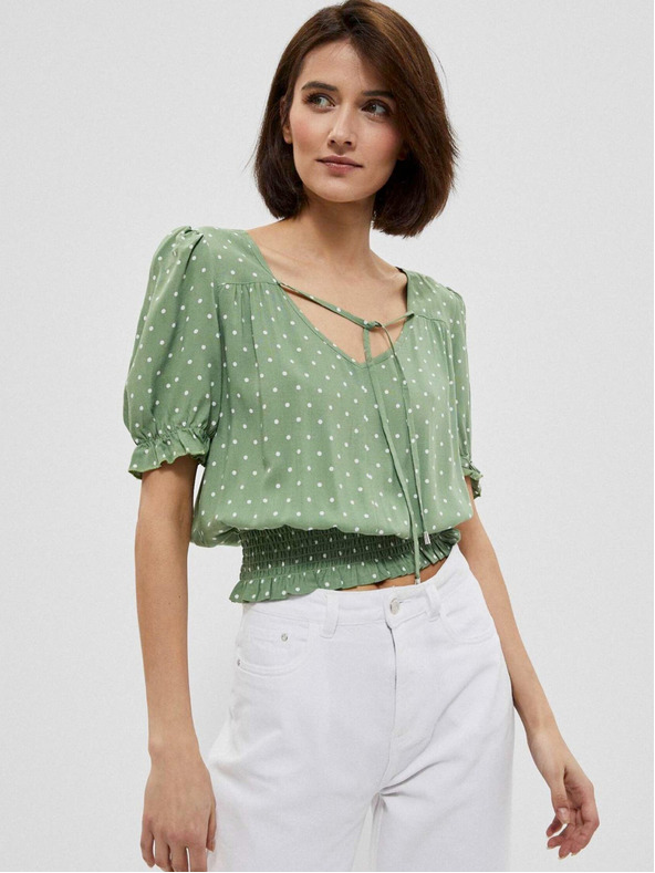 Moodo Grüne Damen-Polka-Dot-Bluse Moodo