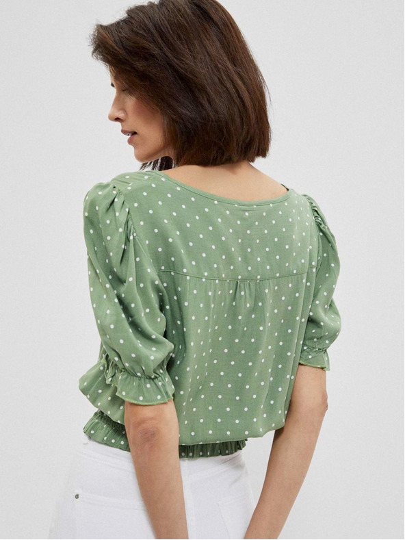 Moodo Grüne Damen-Polka-Dot-Bluse Moodo