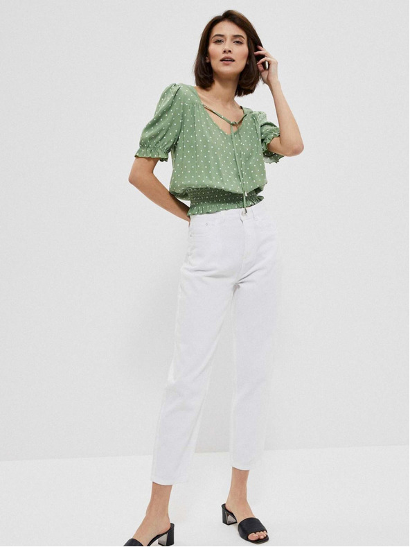 Moodo Grüne Damen-Polka-Dot-Bluse Moodo