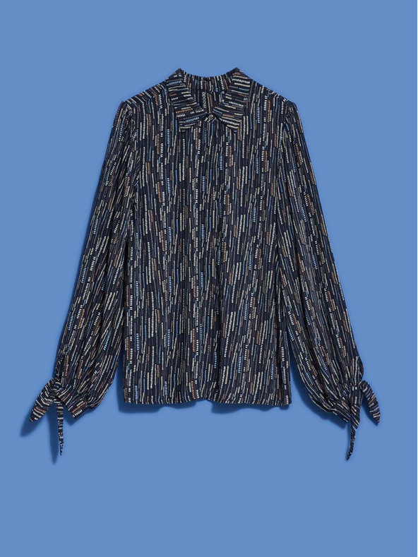 Moodo Dunkelblau Gemusterte Damenbluse Moodo