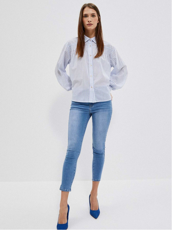Moodo Weiß und blau gestreiftes Damenshirt Moodo