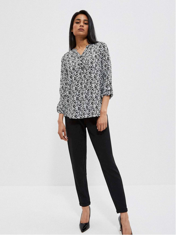 Moodo Weißes und schwarzes Damen-Blumenhemd Moodo