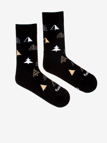 Fusakle Schwarze gemusterte Socken für Frauen Fusakle Trees in Winter