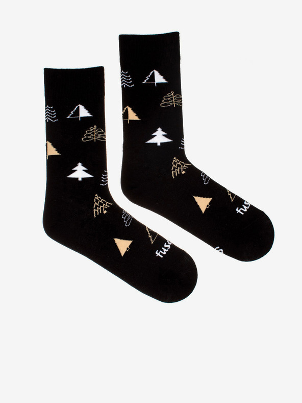 Fusakle Schwarze gemusterte Socken für Frauen Fusakle Trees in Winter