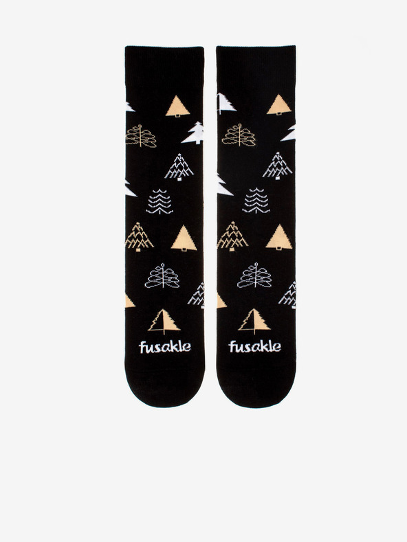 Fusakle Schwarze gemusterte Socken für Frauen Fusakle Trees in Winter