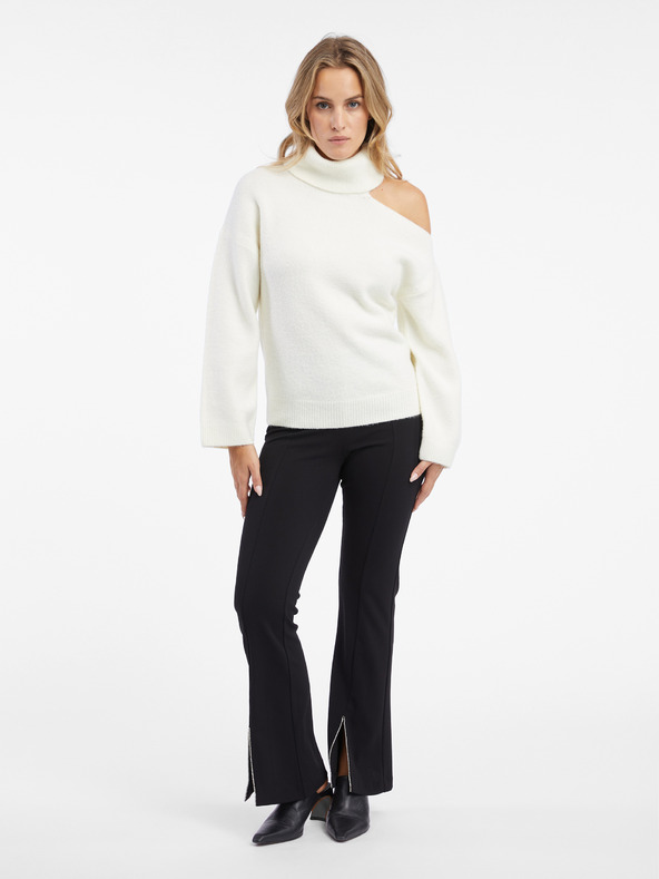 Orsay Cremefarbener Damen-Rollkragenpullover mit Ausschnitt ORSAY