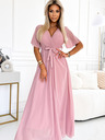 numoco Langes Kleid mit plissiertem Ausschnitt und Krawatte – puderrosa Numoco
