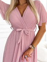 numoco Langes Kleid mit plissiertem Ausschnitt und Krawatte – puderrosa Numoco