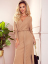 numoco Envelope Pullover Kleid mit Krawatte - beige gestreift Numoco