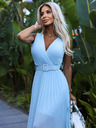 numoco Plisseekleid mit breitem Gürtel und Ausschnitt - hellblau Numoco