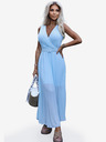 numoco Plisseekleid mit breitem Gürtel und Ausschnitt - hellblau Numoco