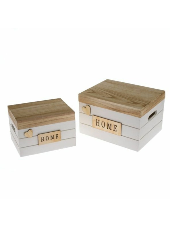 Casa de Engel Holzkiste mit Deckel, weiß - 2er-Set, 0/8