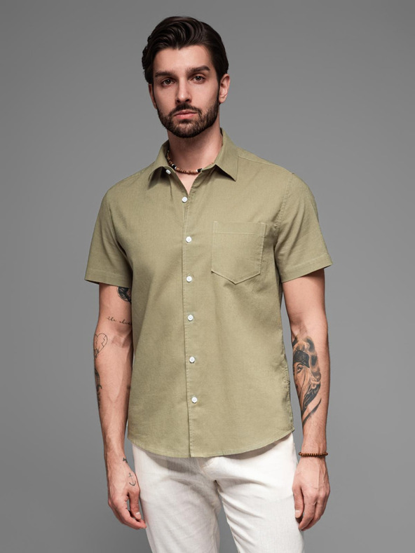 Ombre Clothing Herren-Kurzarmhemd mit Cuban-Kragen khaki Ombre Clothing