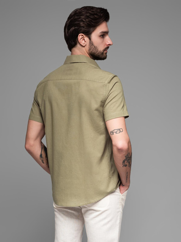 Ombre Clothing Herren-Kurzarmhemd mit Cuban-Kragen khaki Ombre Clothing