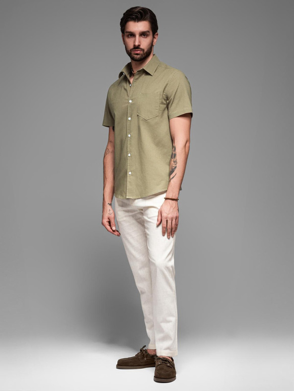 Ombre Clothing Herren-Kurzarmhemd mit Cuban-Kragen khaki Ombre Clothing