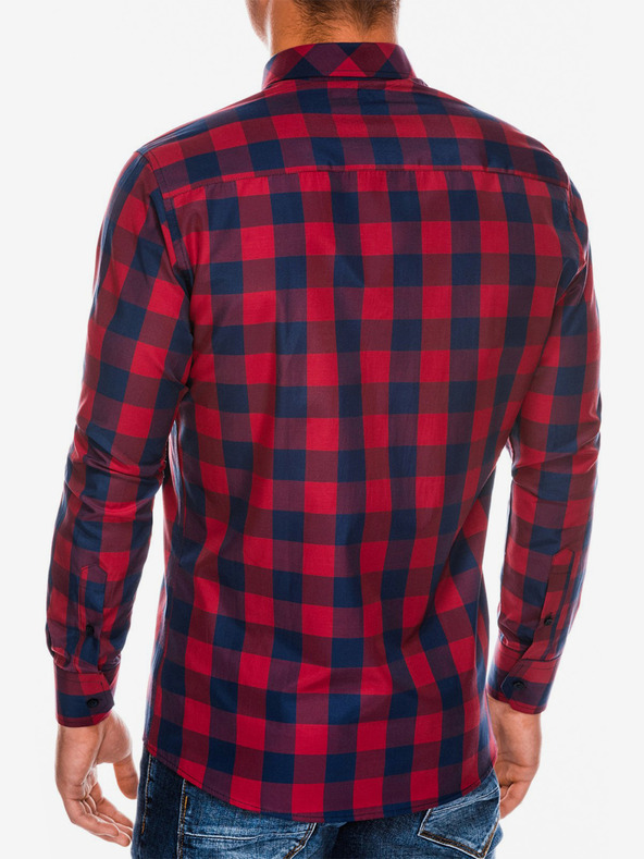 Ombre Clothing Herren Karohemd mit langen Ärmeln K282 - Rot/Marineblau