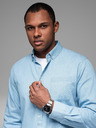 Ombre Clothing Gemustertes Herrenhemd aus feinem Denim mit Tasche - hellblau Ombre Clothing
