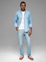 Ombre Clothing Gemustertes Herrenhemd aus feinem Denim mit Tasche - hellblau Ombre Clothing
