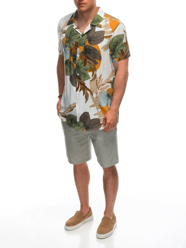 Ombre Clothing Herren Viskose gemustertes Kurzarm-Shirt OM-SHPS-0113 Ombre Clothing weiß