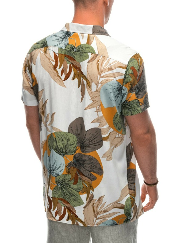 Ombre Clothing Herren Viskose gemustertes Kurzarm-Shirt OM-SHPS-0113 Ombre Clothing weiß