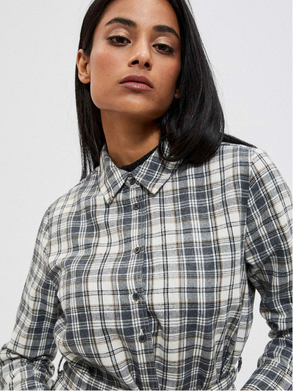 Moodo Moodo weiß-graues Damen-Karohemd