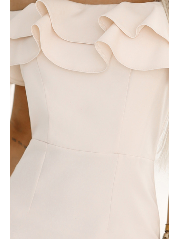 numoco 599-1 CARMEN Figurbetonte Midi-Kleid im spanischen Stil - Beige