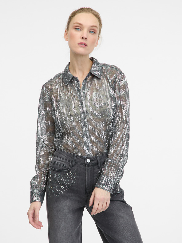 Orsay Silberne Damenbluse mit Kragen ORSAY